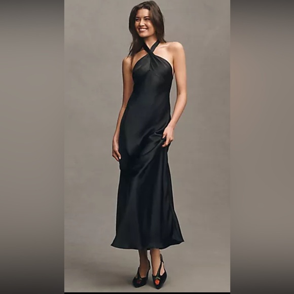 Anthropologie | Dresses | Elegant Black Halter Dress | Poshmark